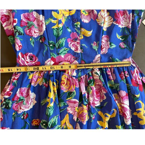 Vintage Deadstock 80s Robbie Bee Rose Floral Waist Midi Swing Dress Tie Back - Picture 5 of 7
